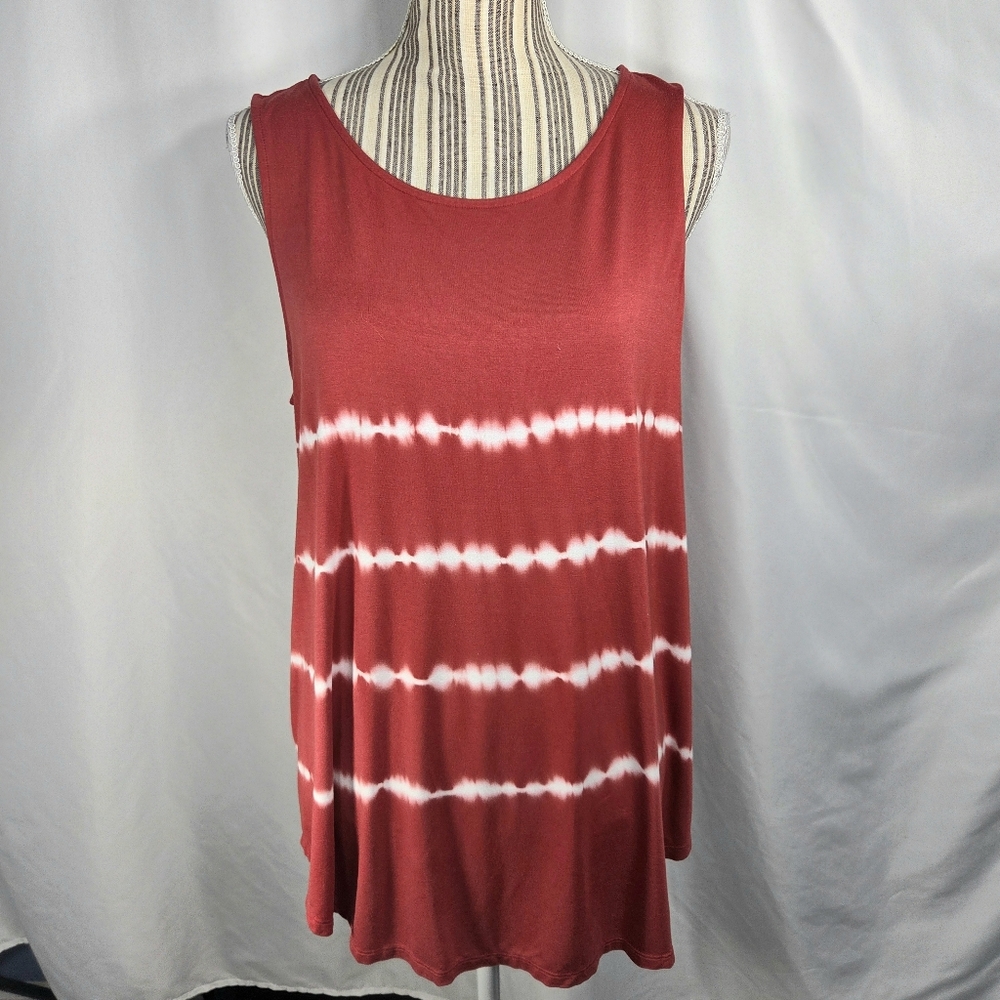Old Navy Luxe Red w/White Tie Dye Look Stripes Sleeveless Top Size Large